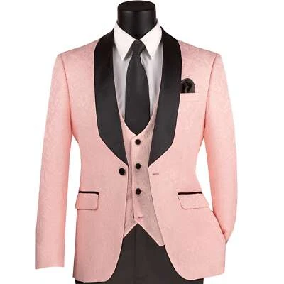 Traje de Boda VINCI Hombre Jacquard Rosa 3 Piezas Calce Ajustado Esmoquin NUEVO Foto 1 de 3