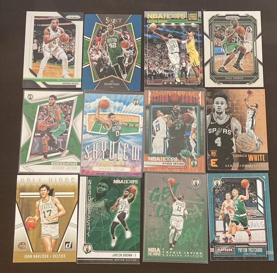 Celtics Card Lot. 12 Cards. Jayson Tatum, Jaylen Brown, Kyrie Irving, Al Horford - Image 1 of 1