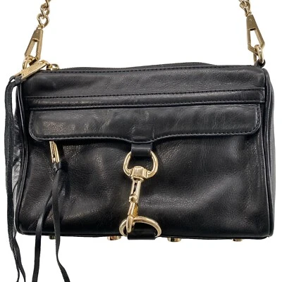 Bolso Bandolera Rebecca Minkoff Negro Mini Mac Dorado Herrajes Forrado Cremallera Foto 1 de 4