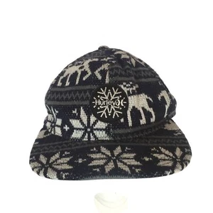 Hurley Womens Snapback Hat Black & White Snowflake Reindeer Acrylic Winter - Picture 1 of 8