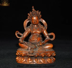 Old Tibetan boxwood wood carved Yellow Jambhala Mammon Wealth god Buddha Statue - Picture 1 of 5