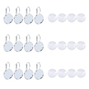 10sets Silver Brass Lever Back Earring Settings Tray Domed Glass Cabochon Cover - Picture 1 of 5