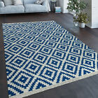 Ręcznie tkany modny dywan nowoczesny marokański design frędzle w kolorze niebieskim białym