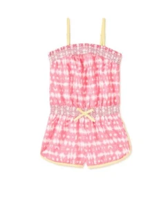 Girls 10-12 Romper Tie Dye Sleeveless Short Set Tie Waist PINK Tropical NWT - Picture 1 of 3