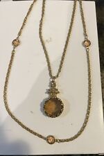 Goldette Vintage Amber Cameo Intaglio Double Strand Gold Tone Necklace 36 In