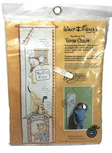 Vintage Paragon Walt Disney Donald Duck Pluto Embroidery Kit Growth Chart 1970's - Picture 1 of 12