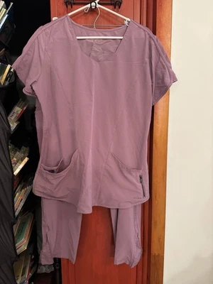 Barco top and bottom uniform scrub set, mauve, LP pants, L top, EUC - Image 1 of 4