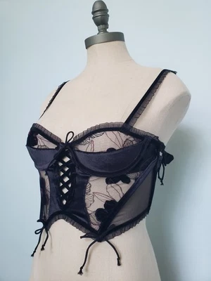 Corsé Bustier de Terciopelo Negro Floral For Love And Lemons Fairycore XXS Transparente Nuevo con Etiquetas Foto 1 de 4