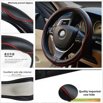 Breathable Anti-slip Durable Soft Real Genuine Leather Car Steering Wheel Cover - Image 1 of 4