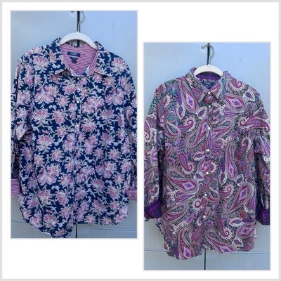 Lote de 2 camisas abotonadas sin hierro 1X cachemir manga larga algodón puño abatible Foto 1 de 4