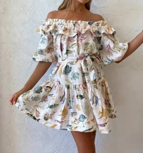 Alemais Wanda Size AUS 10 / US 6 Frill Mini Dress Fish Print Summer Cocktail - Picture 1 of 10