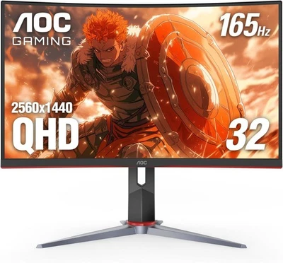 AOC CQ32G2S 32" Curved Gaming Monitor QHD 165Hz 1ms 1500R VA AMD FreeSync Premiu - Image 1 of 4