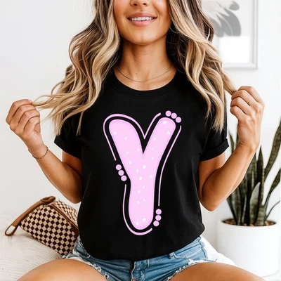 Letra Y inicial monograma alfabeto mujer camiseta diseño de lunares - Imagen 1 de 2