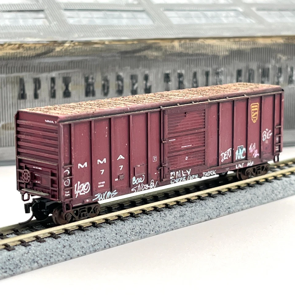 Fox Valley N Scale Montreal Maine Atl PS 4355 Boxcar Weathered Graffiti MMA 77 - Image 1 of 4