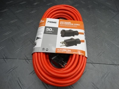Prime Wire 50ft Outdoor Extension Cord 14/3 Gauge Heavy Duty Grounded Orange - Image 1 of 4