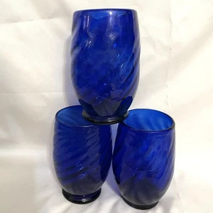Mundgeblasene Glas Kobaltblau Wirbel Becher Schwergewicht 5” x 3” Menge 3 - Bild 1 von 6