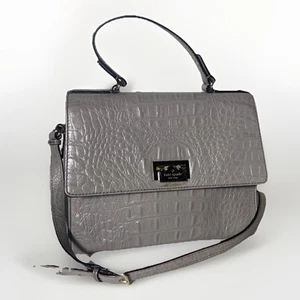 Kate Spade Orchard Valley Doris Leather Purse Gray Large Satchel Shoulder Bag - Picture 1 of 17