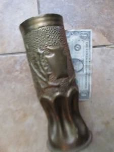 High Quality 1917 WWI Trench Art Artillery Shell Vase, Shield, Very Nicely Made - Picture 1 of 8
