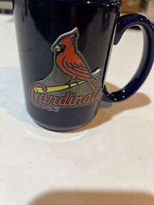MLB ST LOUIS CARDINALS  Blue Coffee Mug w/raised logo in red, silver, yellow