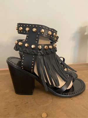 Ivy Kirzhner Talla 8 Vero Cucio Negro Dorado Sandalias Tacones Zapatos Cuero Foto 1 de 4