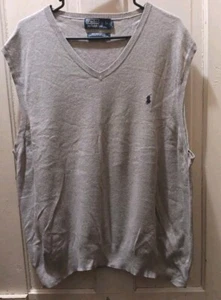Polo By Ralph Lauren Sweater Vest Mens 2XL Gray V Neck Pullover Navy Blue Logo - Picture 1 of 8