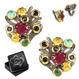 Echte Saphir Smaragd Rubin Creolen Damen Ohrring 925 Sterlingsilber 585 Gold G25 - Bild 1 von 5