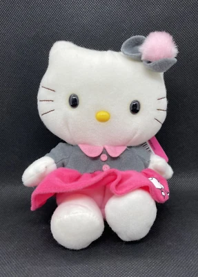 NEW Vintage Hello Kitty Bean Bag Plush w/ Poodle Skirt, Pink/Gray/White, 6” 2003 - Image 1 of 4
