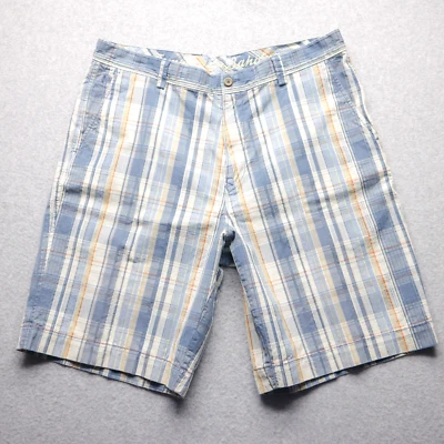 Tommy Bahama Hombres 36 Seda Algodón Azul Crema Cuadros Pantalones Cortos Golf Pesca Chino Foto 1 de 4