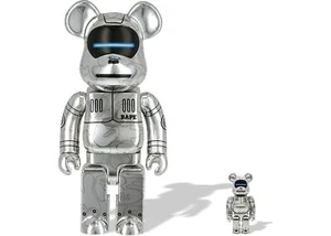 BAPE x Hajime Sorayama 400% 100% Bearbrick Baby Milo Silver Chrome Be@rbrick DS - Imagen 1 de 1