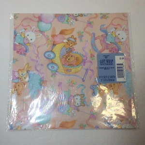 Papel de Envolver Bebé Vintage Sello Embajador 2 Hojas Ardilla Conejito Gatito - Imagen 1 de 4