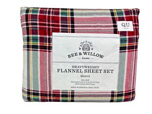 Bee & Willow 100% Cotton Flannel 4 Piece Sheet Set Tartan Plaid Queen $80