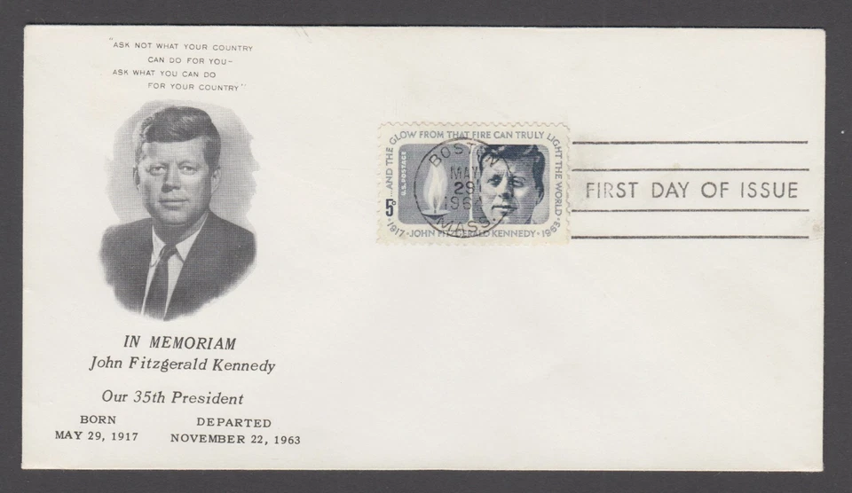 US Planty 1246-159 FDC. 1964 5c JFK, black printed cachet by unknown maker - Image 1 of 1