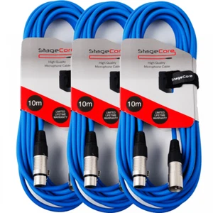 Stagecore 3 x 10M Blue XLR Male to Female Mic Lead & Audio Cable Pack - Picture 1 of 4
