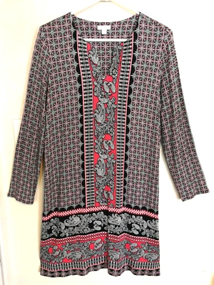 J Jill Womens Dress PL Petite Large Paisley Pink Black White Knee Length Outdoor - Image 1 of 4
