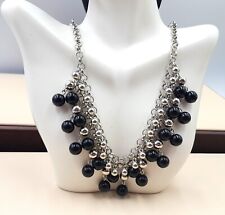 Vintage 1980's Black & Silver Tone Ball Bead Chain 18" Statement Chunky Necklace