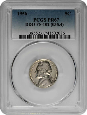 1956 5c Proof Jefferson Nickel PCGS PR 67 DDO FS-102 - Image 1 of 2