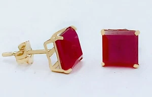 GENUINE 2.14 Cts RUBY STUD EARRINGS 14K YELLOW GOLD - Free Appraisal Service - Picture 1 of 8