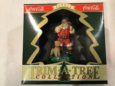 Coca Cola Trim A Tree Collection "Santa with Dog “Sshhh!” Santa Ornament 1961 - Image 1 of 4