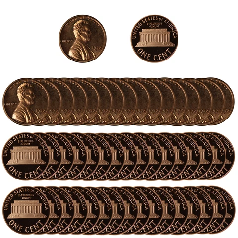 1972 Gem Proof Lincoln Memorial Cent Roll - 50 US Coins Cover