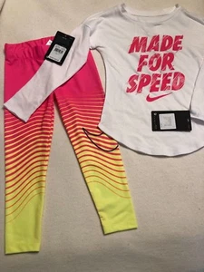 NIKE GIRLS L/S TOP & LEGGINGS PANTS SIZE 4 PANT HYPER pink MSRP $50 - Picture 1 of 4