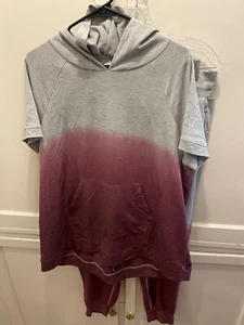 Livi Lane Bryant Active set Short Sleeve Hoodie & Pants gray burgundy ombre  - Picture 1 of 12