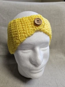 Handmade Button Crochet Earwarmer Headband Yellow Small/Medium - Picture 1 of 5