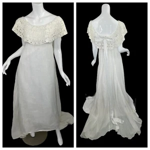 Vintage 1970's Miss Betsy Bridal Wedding Gown Size XS/S Floral Chiffon Crochet - Picture 1 of 11