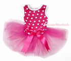 Hot Pink White Polka Dot Sleeveless Hot Pink Bow Skirt Pet Dog One Piece Dress