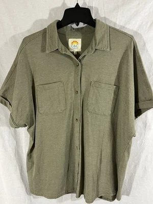 C&C California Women’s XL Green Short Sleeve Button Up Cotton Blouse - Image 1 of 4