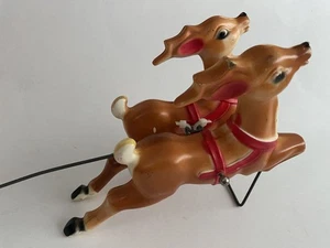 Pair Vintage Reindeer Only for Christmas Empire Blow Mold Tabletop Santa Sleigh - Picture 1 of 18