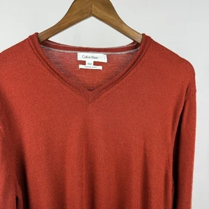 Calvin Klein Extra Fine Merino Wool Blend V-Neck Sweater Large Red - Picture 1 of 7