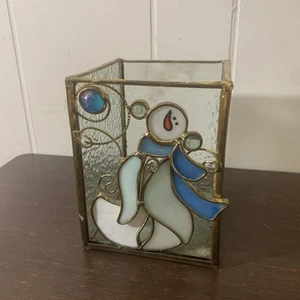 Snowman Stained Glass Box Votive Candle Holder - Picture 1 of 6