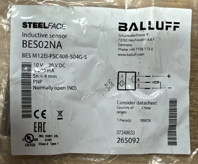 BALLUFF BES02NA INDUCTIVE SENSOR 10-30 VDC M12EI-PSC40B-S04G-S **NEW IN BAG** - Image 1 of 4