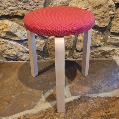 Maharam Edition Artek Stool 60 Alvar Aalto - Birch / Orange Purple Woven Fabric - Image 1 of 4